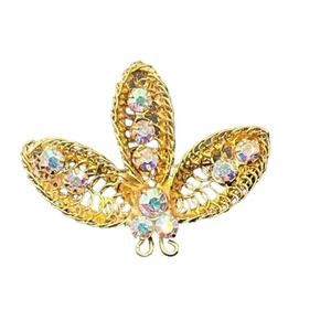 Vintage Made in Austria Brushed Gold
Coiled Metal Brooch AB Austrian Rhinestones